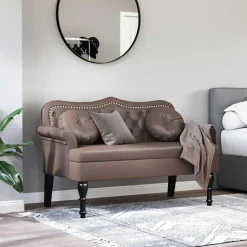 vidaXL Chesterfield Bänk med kudde Brun 120,5 x 65 x 75 cm Konstläder