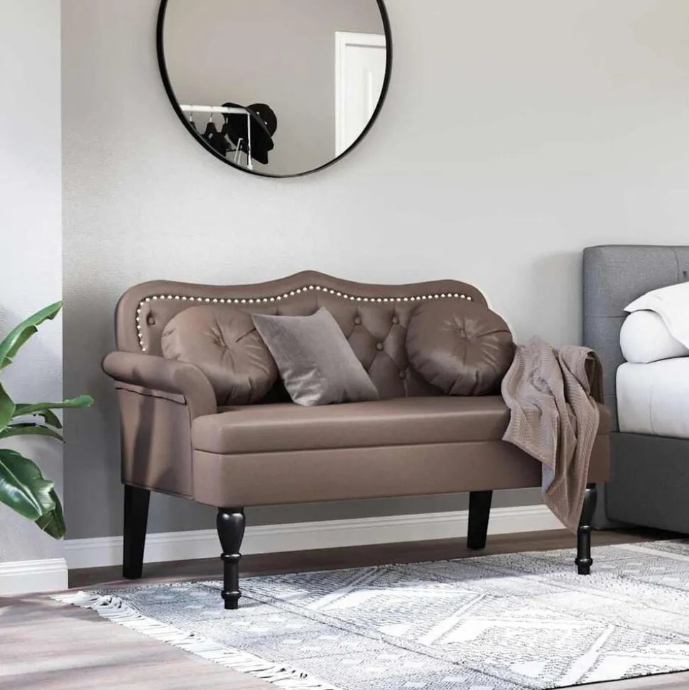 vidaXL Chesterfield Bänk med kudde Brun 120,5 x 65 x 75 cm Konstläder