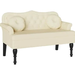 vidaXL Chesterfield Bänk med kudde 120,5 x 65 x 75 cm Konstläder Kräm