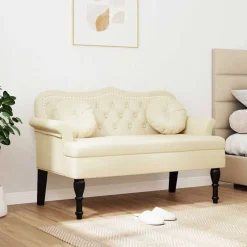 vidaXL Chesterfield Bänk med kudde 120,5 x 65 x 75 cm Konstläder Kräm