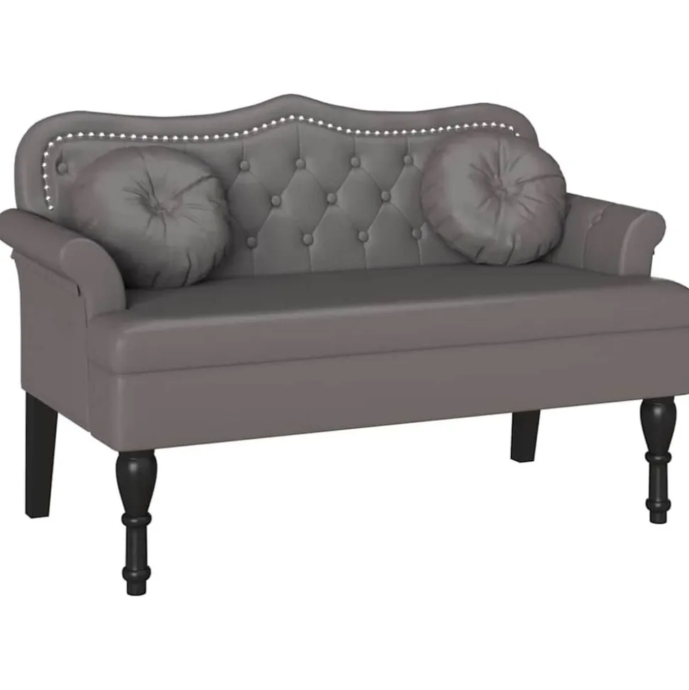vidaXL Chesterfield Bänk med kudde Grå 120,5 x 65 x 75 cm Konstläder