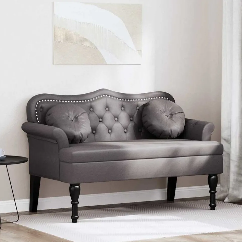 vidaXL Chesterfield Bänk med kudde Grå 120,5 x 65 x 75 cm Konstläder