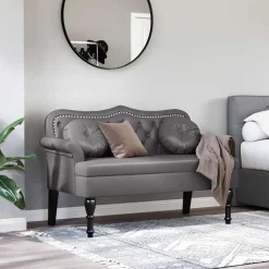 vidaXL Chesterfield Bänk med kudde Grå 120,5 x 65 x 75 cm Konstläder