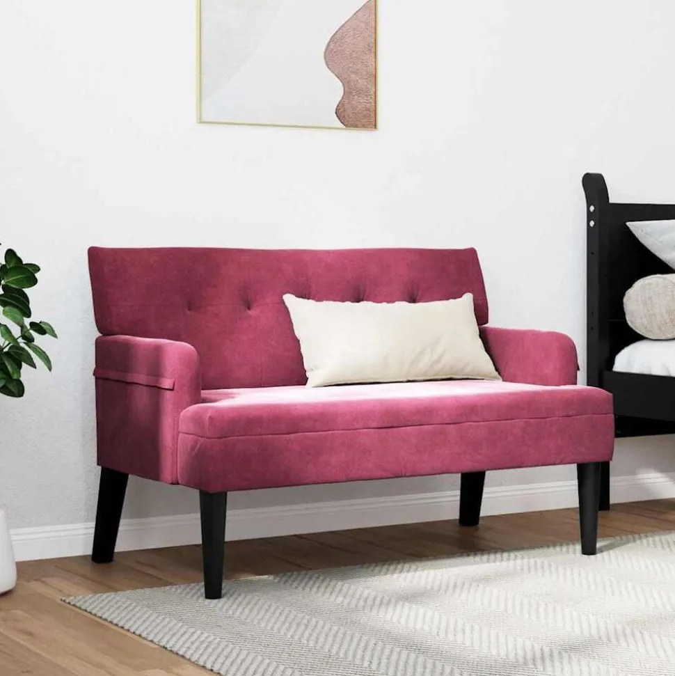 vidaXL Chesterfield Bänk Vinröd 112 x 65,5 x 75 cm Sammet