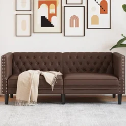 Outlet vidaXL Chesterfieldsoffa 2-sits brun konstläder Mörkbrun