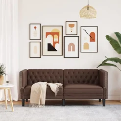 Outlet vidaXL Chesterfieldsoffa 2-sits brun konstläder Mörkbrun
