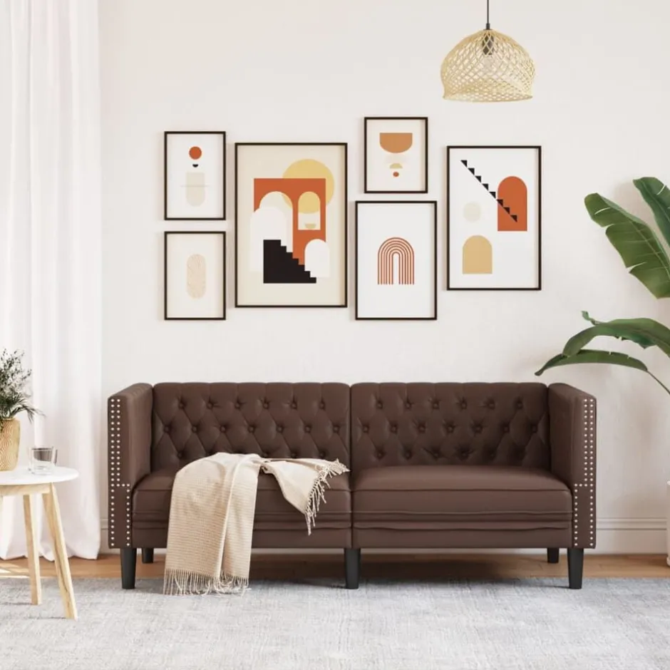 Outlet vidaXL Chesterfieldsoffa 2-sits brun konstläder Mörkbrun
