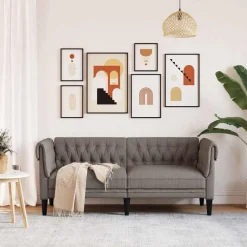 vidaXL Chesterfieldsoffa 2-sits taupe tyg