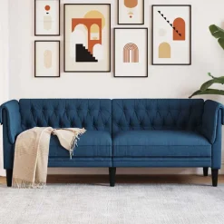 New vidaXL Chesterfieldsoffa 3-sits tyg Blå