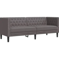 New vidaXL Chesterfieldsoffa 3-sits konstläder Grå