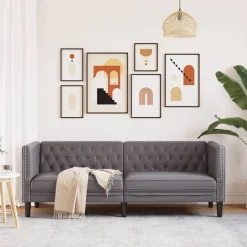 New vidaXL Chesterfieldsoffa 3-sits konstläder Grå