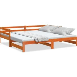Clearance vidaXL Dagbädd med extrasäng vaxad brun 90x200 cm massiv furu Vaxbrun