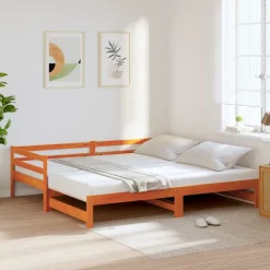 Clearance vidaXL Dagbädd med extrasäng vaxad brun 90x200 cm massiv furu Vaxbrun