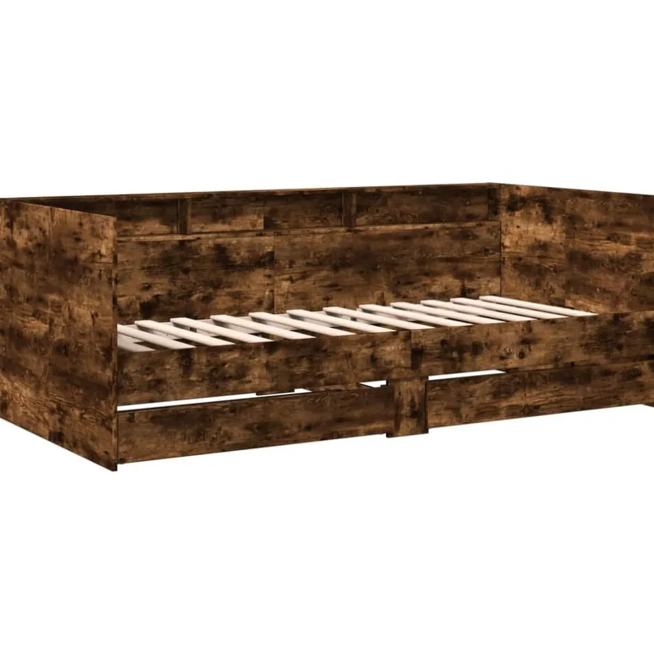 vidaXL Dagbädd med lådor utan madrass 100x200 cm Rökfärgad ek