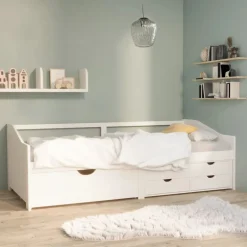 Online vidaXL Dagbädd 3-sits med lådor massiv furu 90x200 cm Vit