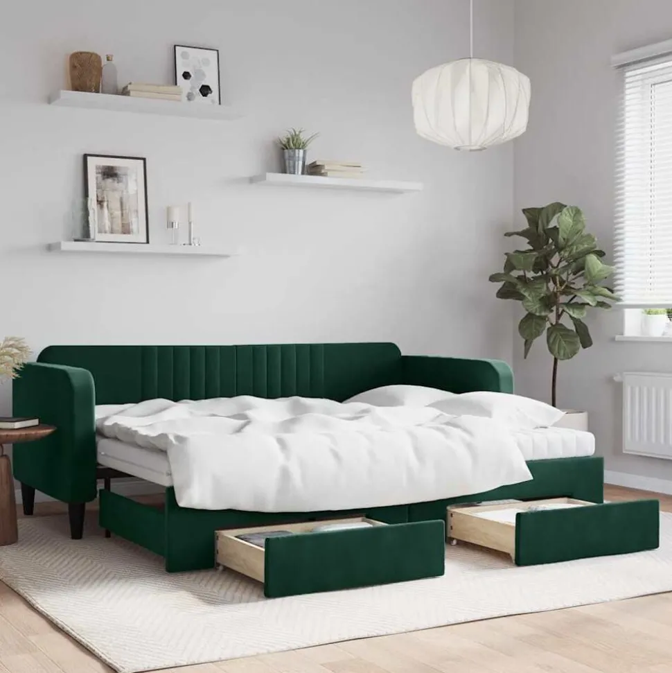 vidaXL Dagbädd utdragbar med lådor mörkgrön 80x200 cm sammet