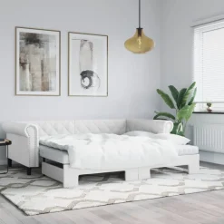 Clearance vidaXL Dagbädd utdragbar med madrasser 90x200 cm konstläder Vit