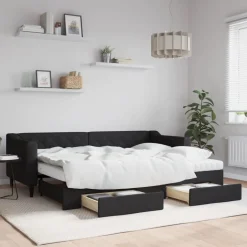 vidaXL Dagbädd utdragbar med lådor svart 80x200 cm tyg
