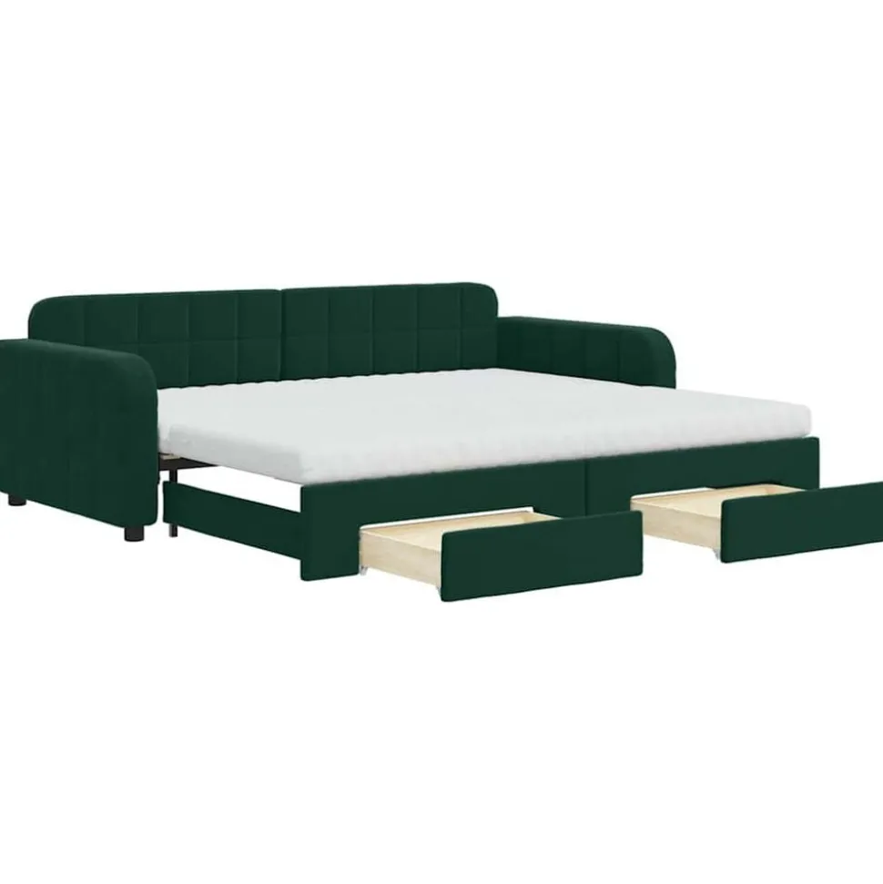 vidaXL Dagbädd utdragbar med lådor mörkgrön 90x200 cm sammet