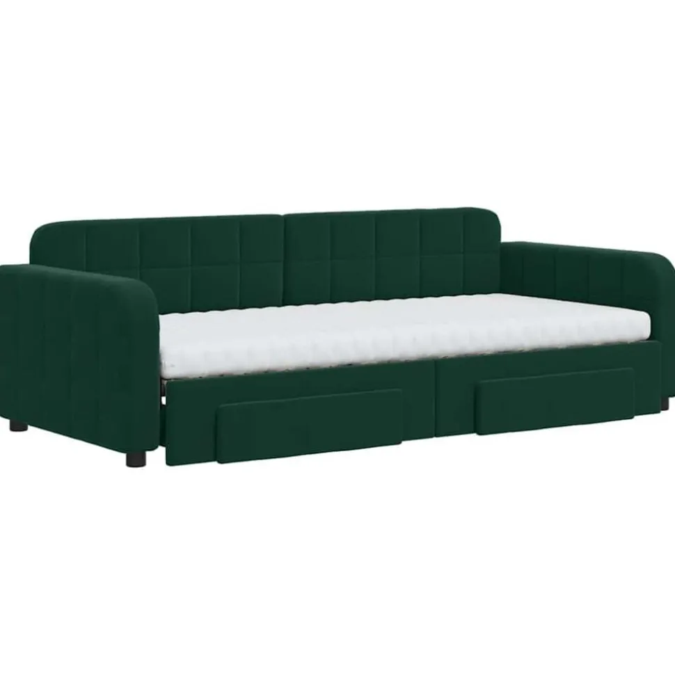 vidaXL Dagbädd utdragbar med lådor mörkgrön 90x200 cm sammet