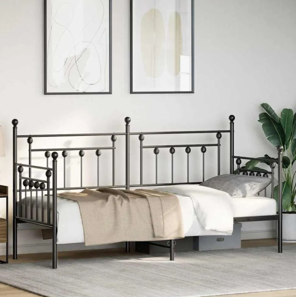 vidaXL Dagbäddram med huvudgavel Svart 75 x 190 cm Stål
