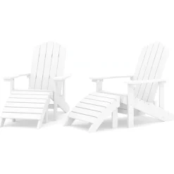 Best vidaXL Däckstolar för trädgården 2 st med fotpall HDPE Vit