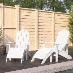 Best vidaXL Däckstolar för trädgården 2 st med fotpall HDPE Vit