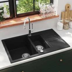 vidaXL Diskho granit dubbel svart