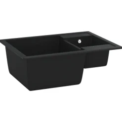 New vidaXL Diskho med bräddavlopp dubbla hoar granit Svart