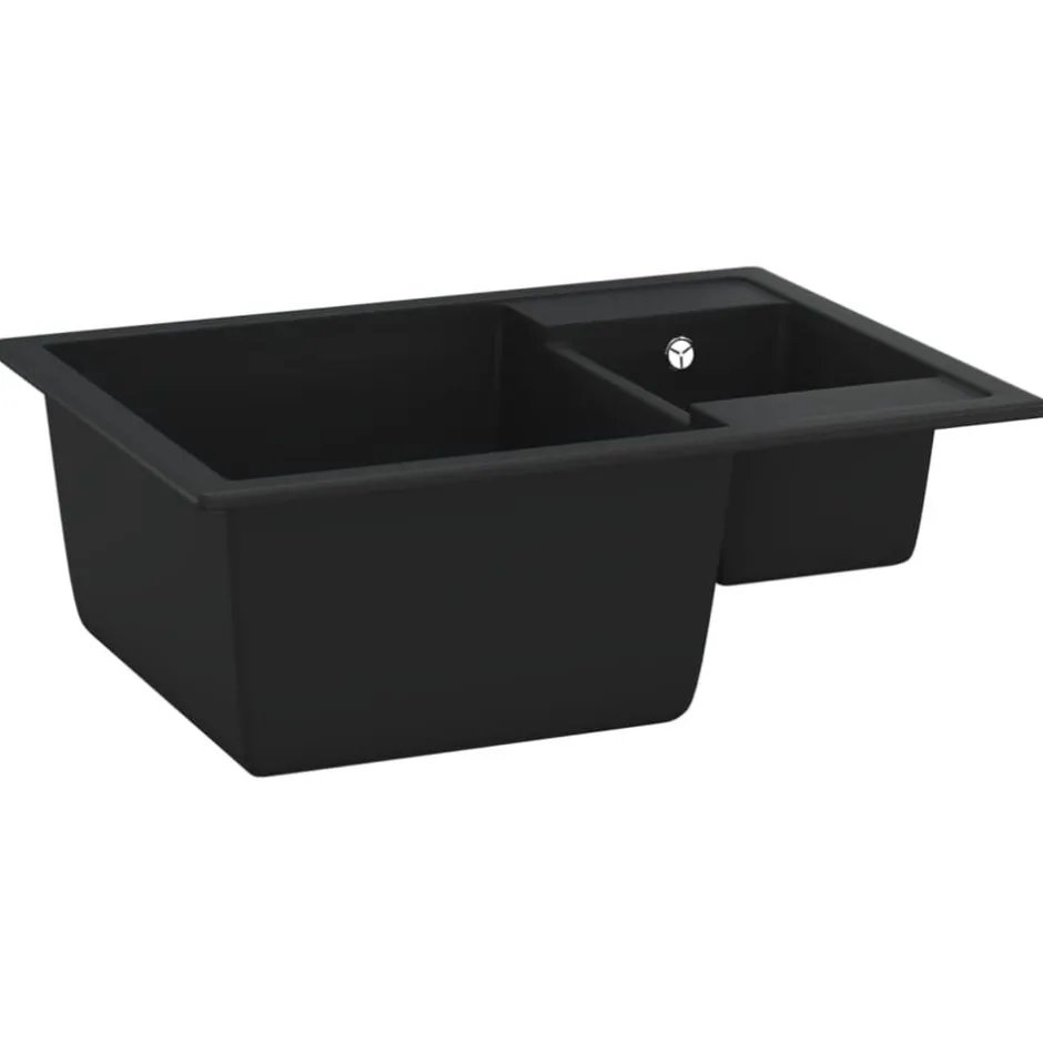New vidaXL Diskho med bräddavlopp dubbla hoar granit Svart