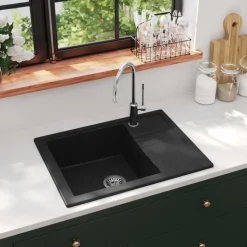 vidaXL Diskho med bräddavlopp oval svart granit