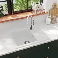 Discount vidaXL Diskho med bräddavlopp oval granit Vit