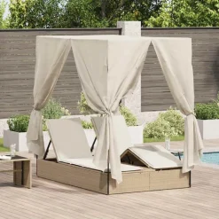 Clearance vidaXL Dubbel solstol Justerbar Beige 205 x 129 x 200 cm konstrotting beige och gräddvit