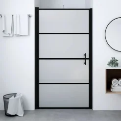 vidaXL Duschdörr härdat glas frostat 81x195 cm svart