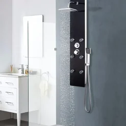 Online vidaXL Duschpanel glas 25x44,6x130 cm Svart