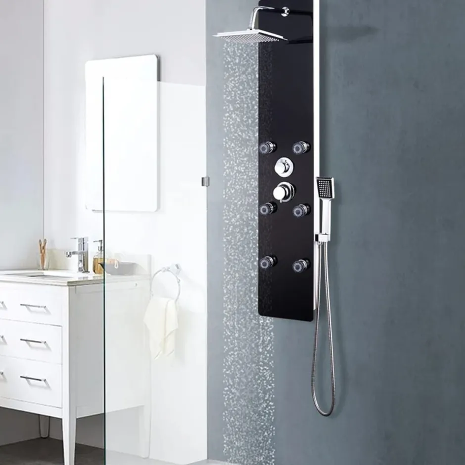 Online vidaXL Duschpanel glas 25x44,6x130 cm Svart