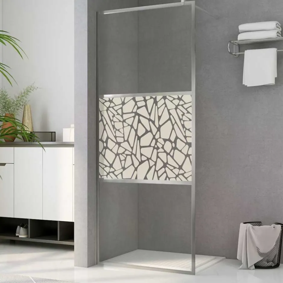 Clearance vidaXL Duschvägg med ESG-glas stendesign 80x195 cm Silver
