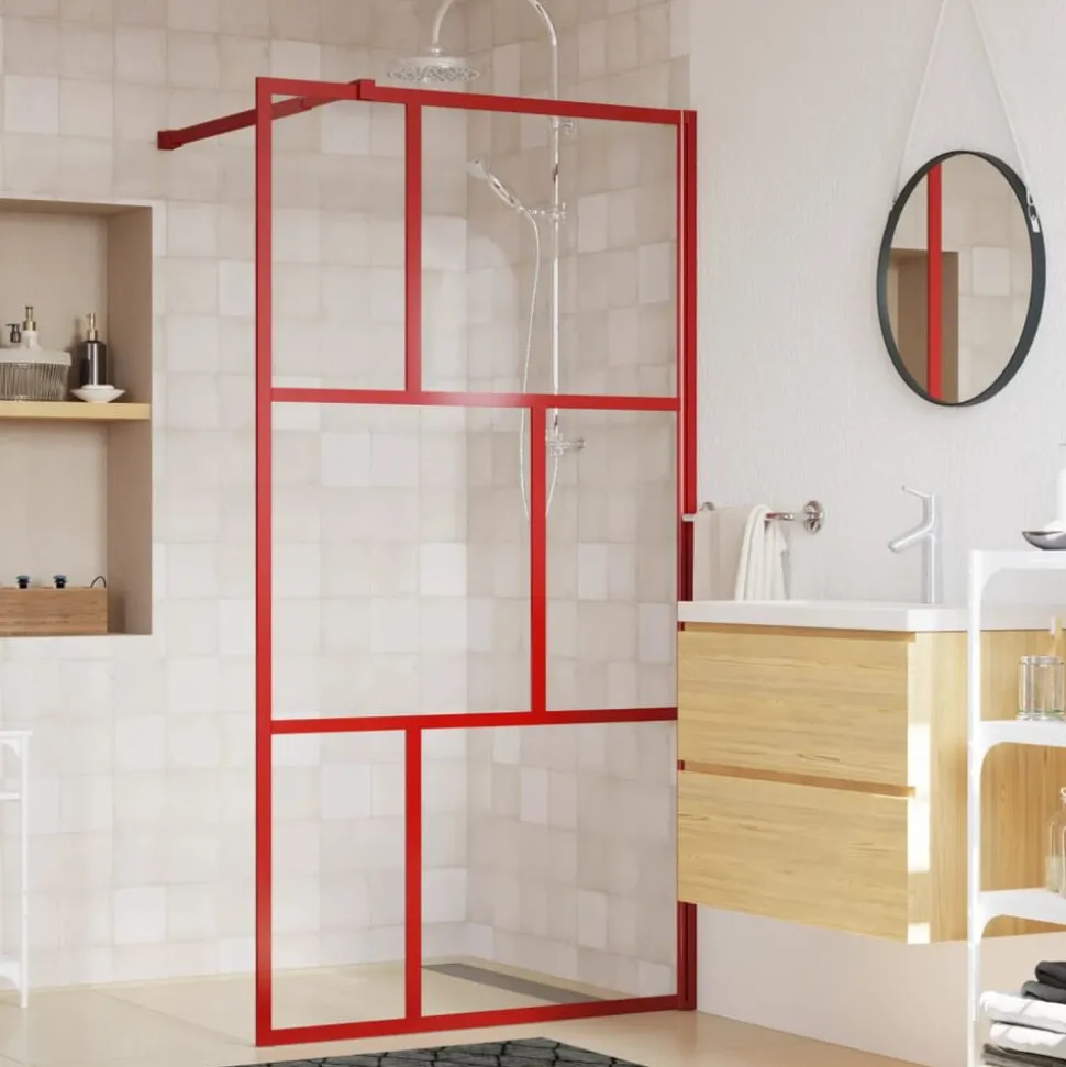vidaXL Duschvägg med klart ESG-glas röd 100x195 cm