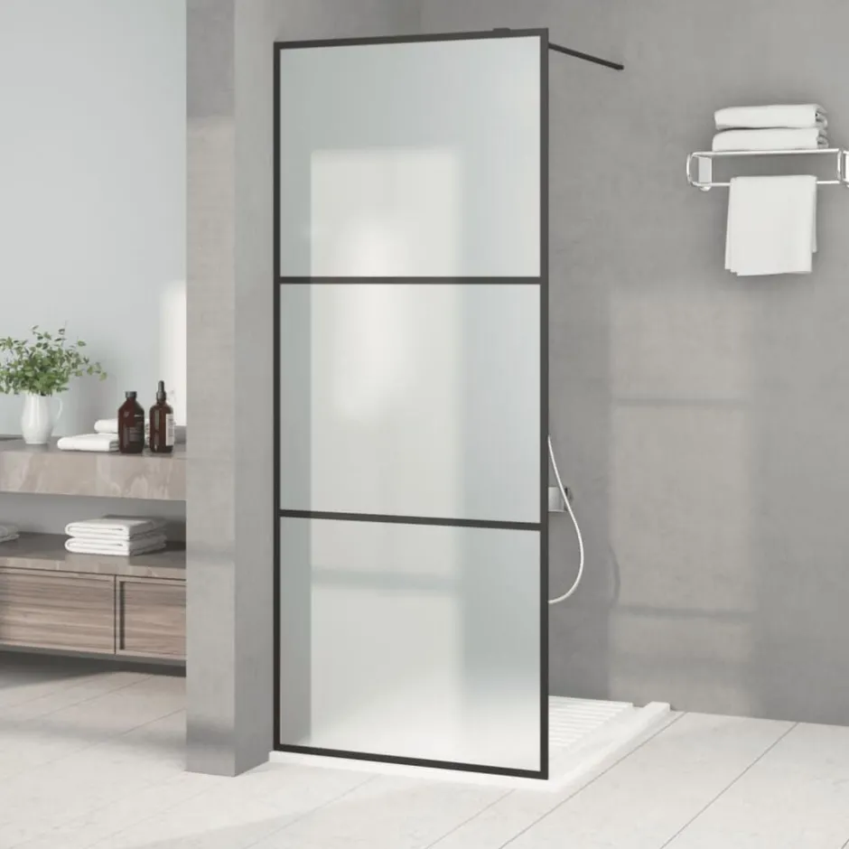 Outlet vidaXL Duschvägg 80x195 cm frostat ESG-glas Svart