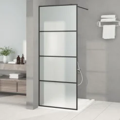 vidaXL Duschvägg svart 80x195 cm frostat ESG-glas
