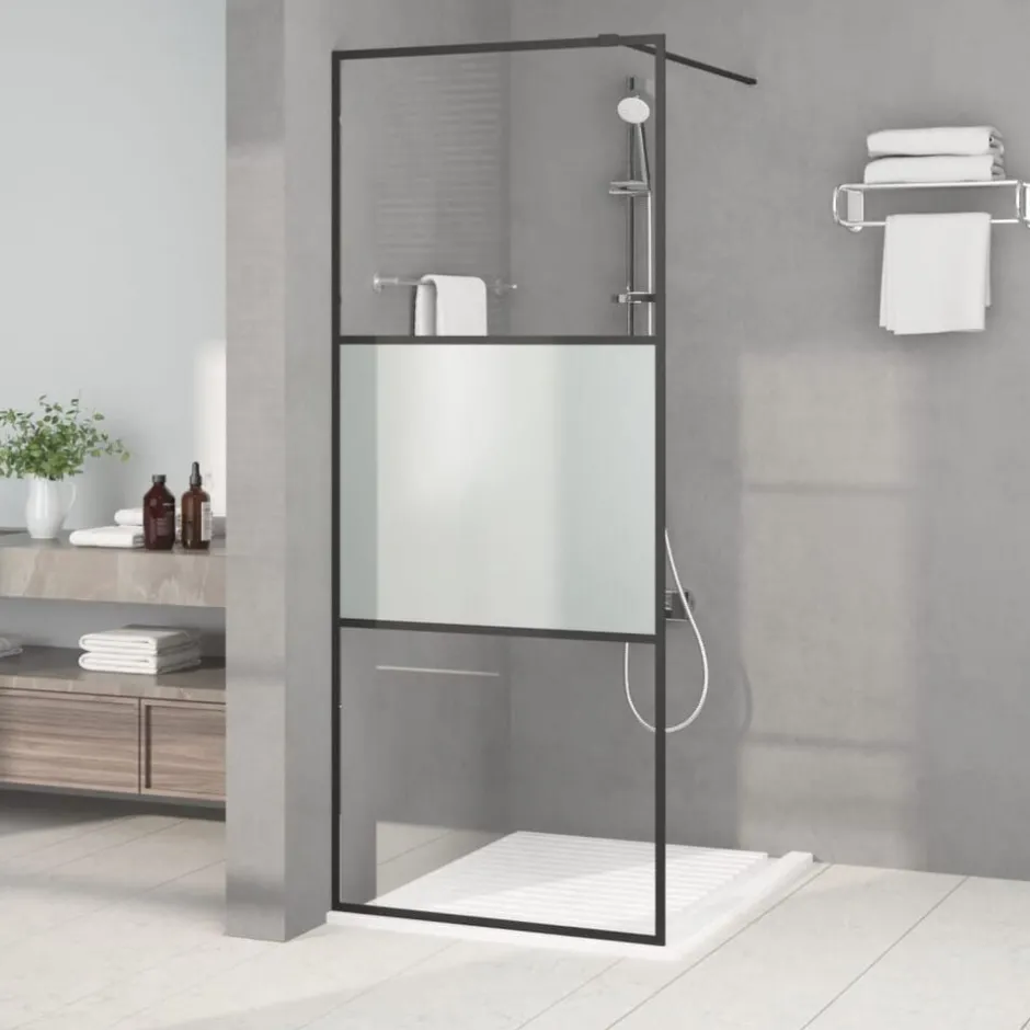 Online vidaXL Duschvägg 80x195 cm halvfrostat ESG-glas Svart