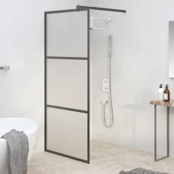 vidaXL Duschvägg 80x195 cm frostat ESG-glas svart