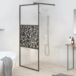vidaXL Duschvägg 80x195cm ESG-glas med stendesign svart