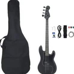 vidaXL Elektrisk basgitarr för nybörjare med väska svart 4/4 46"