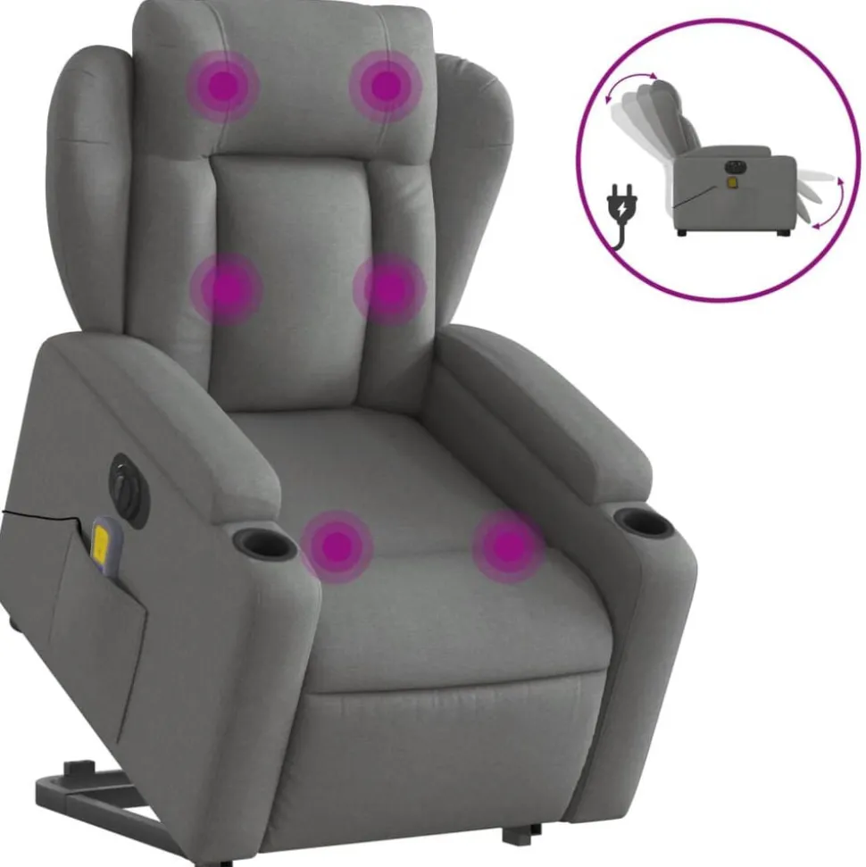 vidaXL Elektrisk massagefåtölj med uppresningshjälp mörkgrå tyg