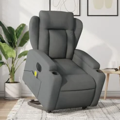 vidaXL Elektrisk massagefåtölj med uppresningshjälp mörkgrå tyg