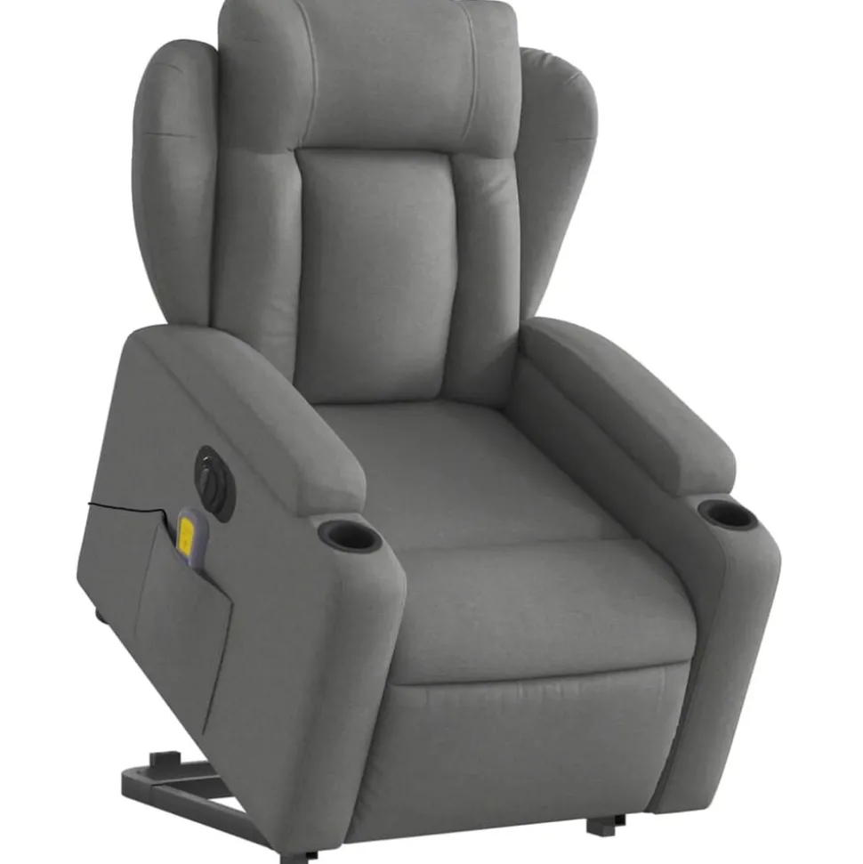 vidaXL Elektrisk massagefåtölj med uppresningshjälp mörkgrå tyg