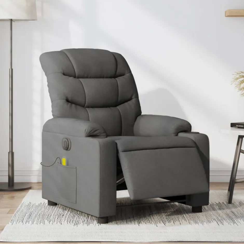 Sale vidaXL Elektrisk massagefåtölj tyg Mörkgrå