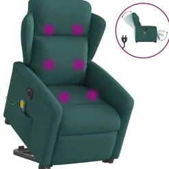 vidaXL Elektrisk massagefåtölj med uppresningshjälp mörkgrön tyg