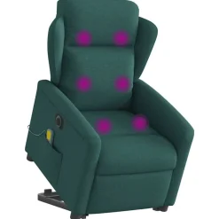 vidaXL Elektrisk massagefåtölj med uppresningshjälp mörkgrön tyg